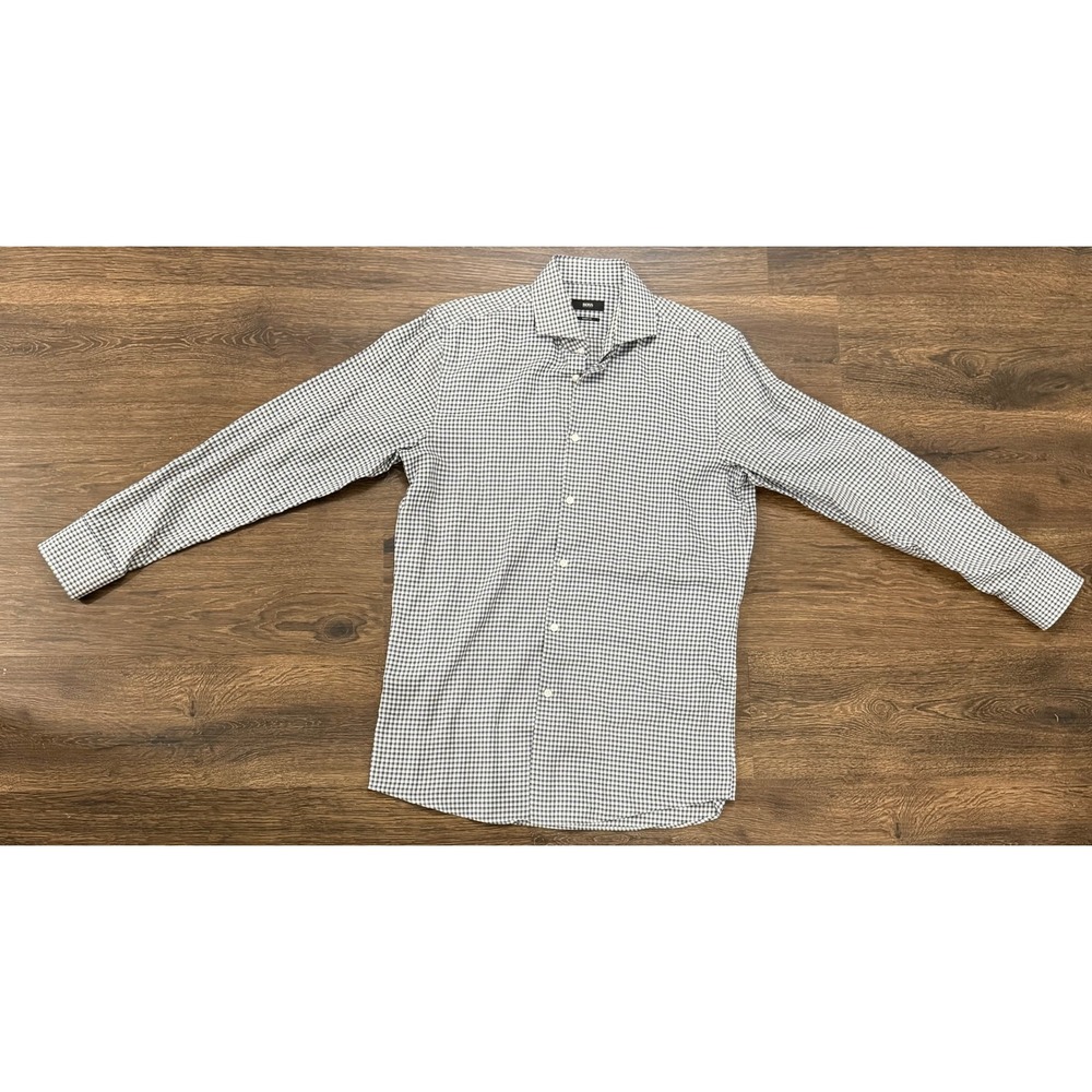BOSS Sharp Fit men's navy/white small-check dress shirt 34/35